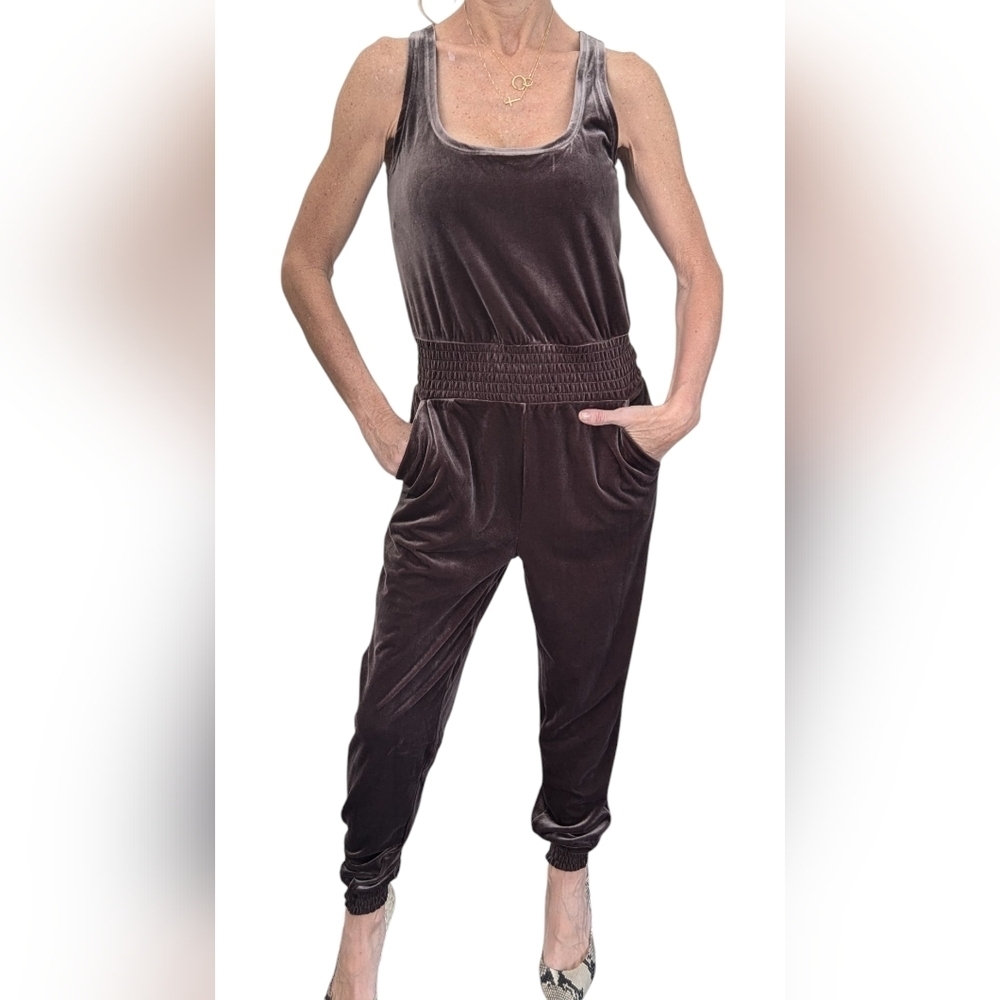 Commando Velvet Jumpsuit XS Brown Smocked Jogger